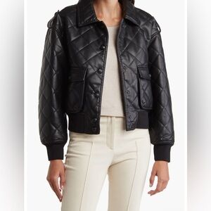 Rebecca Minkoff Diamond Quilted Faux Leather Bomber Jacket in Black/Medium